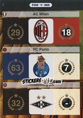 Sticker AC Milan, FC Porto, Rosenborg BK - FIFA 365: 2015-2016. Adrenalyn XL - Nordic edition n. 7 - Panini