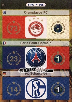 Sticker Olympiakos FC, Paris Saint-Germain, FC Schalke 04 - FIFA 365: 2015-2016. Adrenalyn XL - Nordic edition n. 8 - Panini