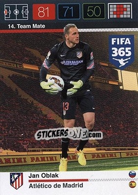 Sticker Jan Oblak - FIFA 365: 2015-2016. Adrenalyn XL - Nordic edition n. 14 - Panini