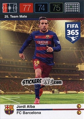 Sticker Jordi Alba - FIFA 365: 2015-2016. Adrenalyn XL - Nordic edition n. 25 - Panini