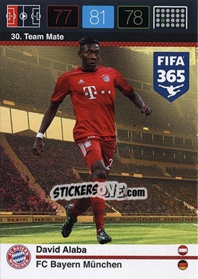 Sticker David Alaba - FIFA 365: 2015-2016. Adrenalyn XL - Nordic edition n. 30 - Panini