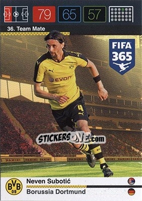 Sticker Neven Subotic - FIFA 365: 2015-2016. Adrenalyn XL - Nordic edition n. 36 - Panini