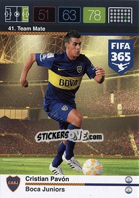 Sticker Cristian Pavón - FIFA 365: 2015-2016. Adrenalyn XL - Nordic edition n. 41 - Panini