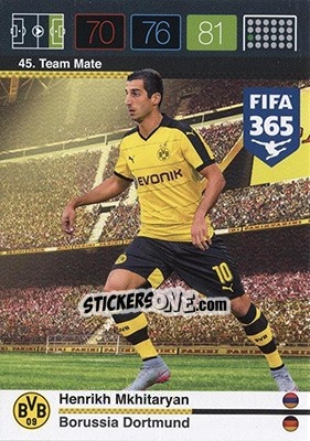 Sticker Henrikh Mkhitaryan - FIFA 365: 2015-2016. Adrenalyn XL - Nordic edition n. 45 - Panini