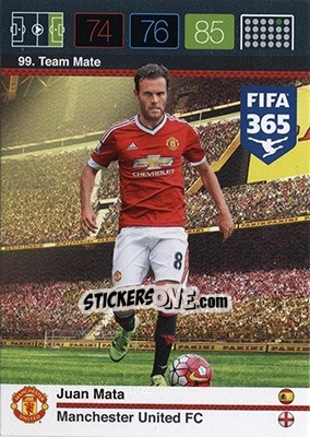 Sticker Juan Mata - FIFA 365: 2015-2016. Adrenalyn XL - Nordic edition n. 99 - Panini