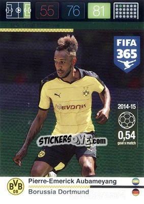 Sticker Pierre-Emerick Aubameyang - FIFA 365: 2015-2016. Adrenalyn XL - Nordic edition n. 169 - Panini