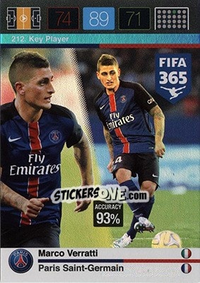 Sticker Marco Verratti - FIFA 365: 2015-2016. Adrenalyn XL - Nordic edition n. 212 - Panini