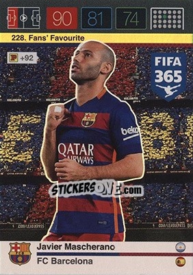 Sticker Javier Mascherano - FIFA 365: 2015-2016. Adrenalyn XL - Nordic edition n. 228 - Panini