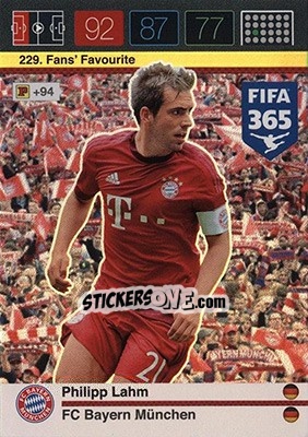 Sticker Philipp Lahm - FIFA 365: 2015-2016. Adrenalyn XL - Nordic edition n. 229 - Panini