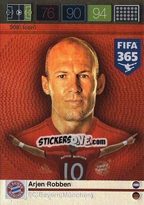 Sticker Arjen Robben - FIFA 365: 2015-2016. Adrenalyn XL - Nordic edition n. 308 - Panini