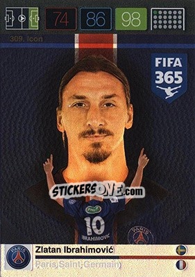 Sticker Zlatan Ibrahimovic - FIFA 365: 2015-2016. Adrenalyn XL - Nordic edition n. 309 - Panini