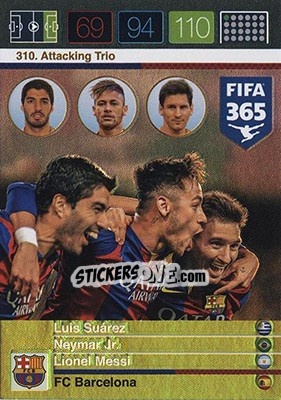Sticker Luis Suárez / Neymar Jr. / Lionel Messi - FIFA 365: 2015-2016. Adrenalyn XL - Nordic edition n. 310 - Panini