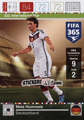 Sticker Mats Hummels - FIFA 365: 2015-2016. Adrenalyn XL - Nordic edition n. 322 - Panini