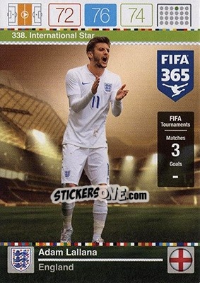Sticker Adam Lallana - FIFA 365: 2015-2016. Adrenalyn XL - Nordic edition n. 338 - Panini