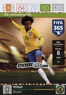 Sticker Willian - FIFA 365: 2015-2016. Adrenalyn XL - Nordic edition n. 339 - Panini