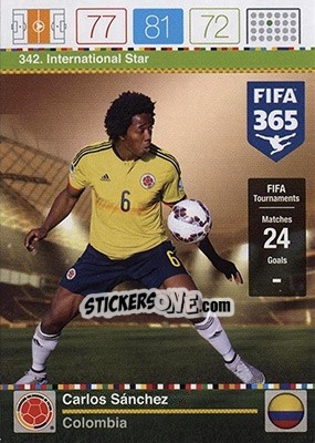 Sticker Carlos Sánchez - FIFA 365: 2015-2016. Adrenalyn XL - Nordic edition n. 342 - Panini