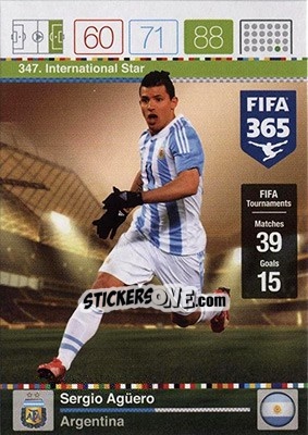 Sticker Sergio Agüero - FIFA 365: 2015-2016. Adrenalyn XL - Nordic edition n. 347 - Panini