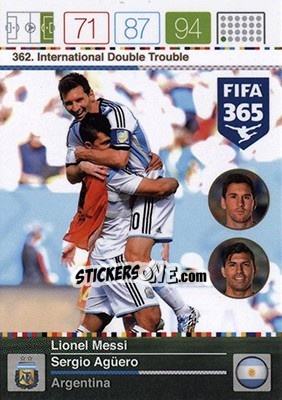 Sticker Lioenl Messi / Sergio Agüero - FIFA 365: 2015-2016. Adrenalyn XL - Nordic edition n. 362 - Panini