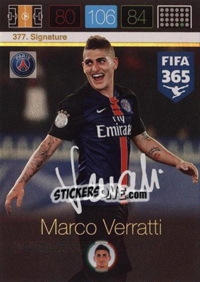 Sticker Marco Verratti - FIFA 365: 2015-2016. Adrenalyn XL - Nordic edition n. 377 - Panini