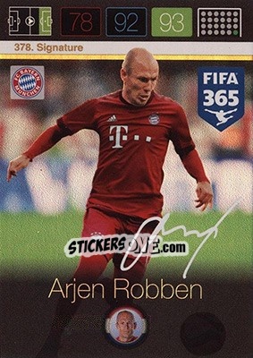 Sticker Arjen Robben - FIFA 365: 2015-2016. Adrenalyn XL - Nordic edition n. 378 - Panini