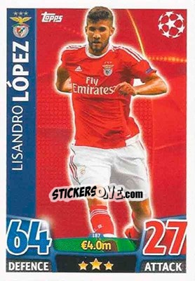 Sticker Lisandro López - UEFA Champions League 2015-2016. Match Attax n. 187 - Topps