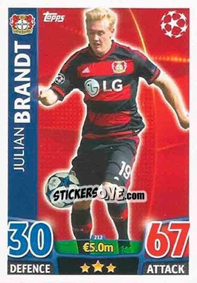 Sticker Julian Brandt - UEFA Champions League 2015-2016. Match Attax n. 212 - Topps