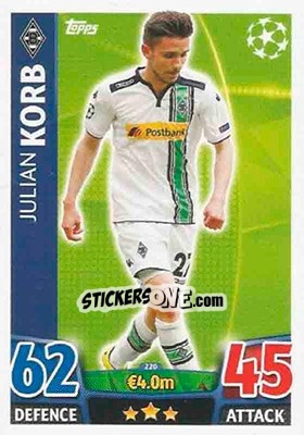 Sticker Julian Korb - UEFA Champions League 2015-2016. Match Attax n. 220 - Topps