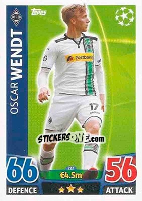 Sticker Oscar Wendt - UEFA Champions League 2015-2016. Match Attax n. 222 - Topps