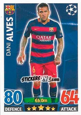 Sticker Dani Alves - UEFA Champions League 2015-2016. Match Attax n. 236 - Topps
