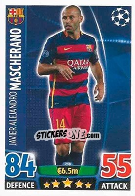 Sticker Javier Mascherano - UEFA Champions League 2015-2016. Match Attax n. 238 - Topps