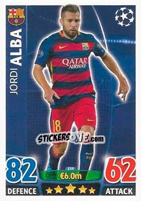 Sticker Jordi Alba - UEFA Champions League 2015-2016. Match Attax n. 239 - Topps