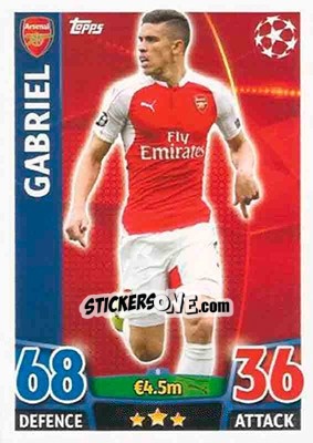 Sticker Gabriel Paulista - UEFA Champions League 2015-2016. Match Attax n. 8 - Topps