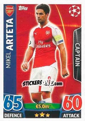 Sticker Mikel Arteta - UEFA Champions League 2015-2016. Match Attax n. 14 - Topps