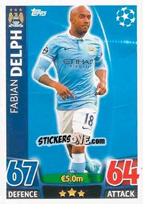 Sticker Fabian Delph - UEFA Champions League 2015-2016. Match Attax n. 44 - Topps