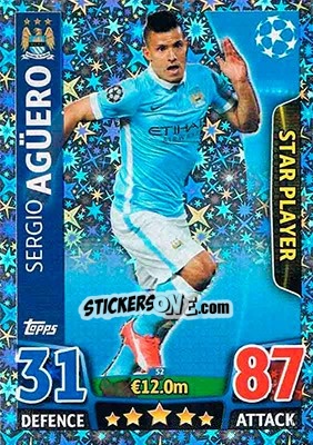 Sticker Sergio Agüero - UEFA Champions League 2015-2016. Match Attax n. 52 - Topps