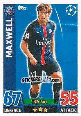 Sticker Maxwell - UEFA Champions League 2015-2016. Match Attax n. 57 - Topps