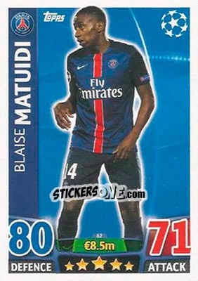 Sticker Blaise Matuidi - UEFA Champions League 2015-2016. Match Attax n. 62 - Topps