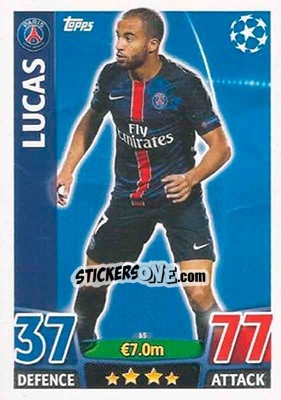 Sticker Lucas Moura - UEFA Champions League 2015-2016. Match Attax n. 65 - Topps