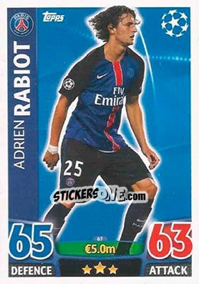 Sticker Adrien Rabiot - UEFA Champions League 2015-2016. Match Attax n. 67 - Topps