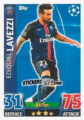 Sticker Ezequiel Lavezzi - UEFA Champions League 2015-2016. Match Attax n. 69 - Topps
