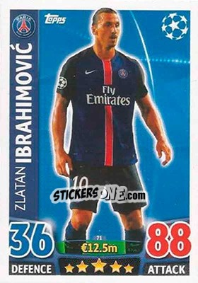 Sticker Zlatan Ibrahimovic - UEFA Champions League 2015-2016. Match Attax n. 71 - Topps