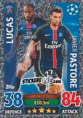 Sticker Lucas Moura / Javier Pastore - UEFA Champions League 2015-2016. Match Attax n. 72 - Topps