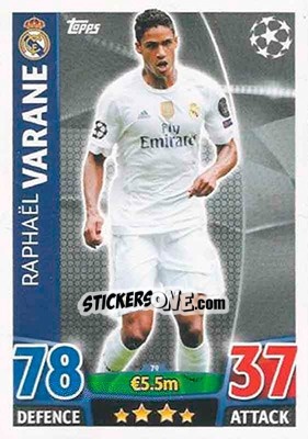 Cromo Raphaël Varane - UEFA Champions League 2015-2016. Match Attax - Topps