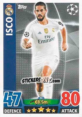 Sticker Isco - UEFA Champions League 2015-2016. Match Attax n. 81 - Topps