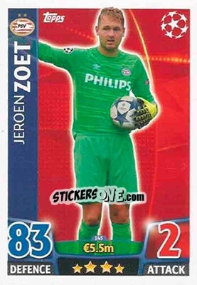 Cromo Jeroen Zoet - UEFA Champions League 2015-2016. Match Attax - Topps