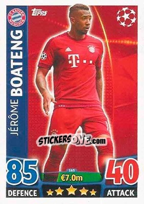 Sticker Jérôme Boateng - UEFA Champions League 2015-2016. Match Attax n. 165 - Topps