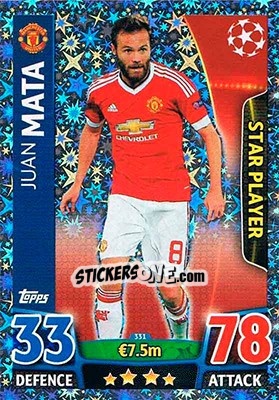 Sticker Juan Mata - UEFA Champions League 2015-2016. Match Attax - Topps