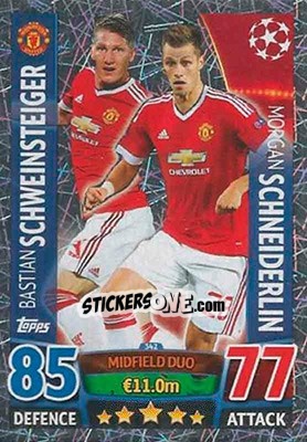 Sticker Bastian Schweinsteiger / Morgan Schneiderlin - UEFA Champions League 2015-2016. Match Attax n. 342 - Topps