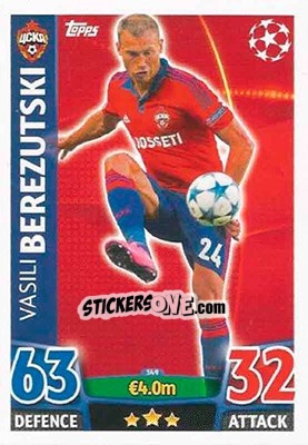 Sticker Vasili Berezutski - UEFA Champions League 2015-2016. Match Attax n. 349 - Topps