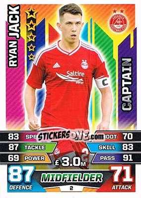 Sticker Ryan Jack - SPFL 2015-2016. Match Attax n. 2 - Topps
